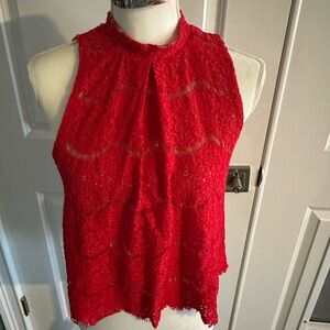 Red Lace Sleeveless Top Size Medium
